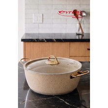 EVREN MUTFAK 18 cm Cream(Krem) Ezme Seri Derin Tencere,non-Stick,1,6 Lt (Gold Çelik Kulp).