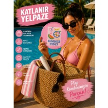 Up Atelier Plaj Modası Katlanabilir Oval Yelpaze Summer Vibes Meyveli Pembe Model 20cm Çapında