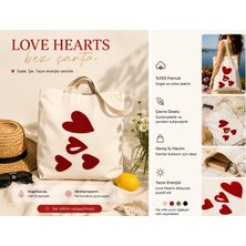 Lumindra Love Hearts Kalp Desenli Bez Omuz Çantası – Günlük Kullanım, Doğal Pamuk Tote Bag 43*39 cm
