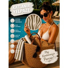 Up Atelier Plaj Modası Katlanabilir Oval Yelpaze Siyah Beyaz Zebra Model 20cm Çapında