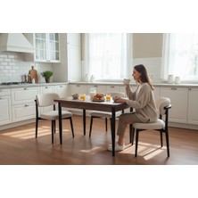 Efe Mobilya T-6007 Kemençe Mdf 70X120 Polo Krem Sandalye 4 Kişilik Yemek Masası Takımı