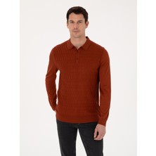 Cacharel Erkek Karamel Slim Fit Yün Karışımlı Polo Yaka Triko Kazak 50311890-VR261