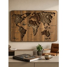 Klon Premium Kalite Hediyelik 3 Boyutlu Ahşap Dünya Haritası Tablo 53X79 cm