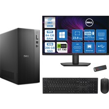 Dell Tower Essential QVT1260 Intel® Core™ İ7-14700 64GB Ddr5 256GB SSD 4GB/GT730 WIN11HOME +23.8 Fhd Monitör Tower Masaüstü Bilgisayar 23BTO01400725H21+ZETTAUSBBELLEK