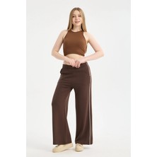 Gugus Kadın Trend Bol Paça Modal Kumaş Eşofman Altı Çift Cepli Wide Leg Yanları Beyaz Şeritli
