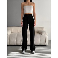 Gugus Kadın Trend Bol Paça Modal Kumaş Eşofman Altı Çift Cepli Wide Leg Yanları Beyaz Şeritli