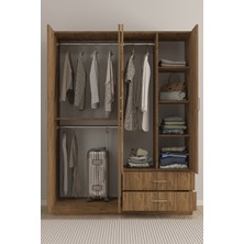 Aeka AE-1077 Terra 4 Kapaklı 2 Çekmeceli 3 Askılıklı Raflı 140X182X53 cm Gardırop