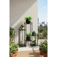 Evle 6 Raflı Siyah Metal Çiçeklik & Saksılık - Modern Dekoratif Balkon ve Salon Bitki Standı