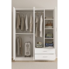 Aeka AE-1077 Terra 4 Kapaklı 2 Çekmeceli 3 Askılıklı Raflı 140X182X53 cm Gardırop