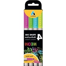 Aesco 4'lü Neon Markör Seti, 1.5 mm Uç, Çok Yüzeyli Kullanım