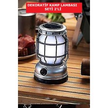 Ciyu Ticaret Şarjlı LED Işıklı Alev ve Beyaz Işıklı Kamp Gece Lambası 2'li Set Dekoratif Kamp Işığı Balkon Bahçe Aydınlatma ( 2 Adet)