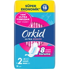 Orkid Ultra Hijyenik Ped Süper Paket Uzun (Boy 2) 18 Ped 8 Saat Koruma ve Ultra Yumuşak Üst Yüzey