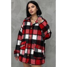 Ded Collection Kadın Ekose Desenli Yumoş Kumaş Oversize Astarlı Kaban Ceket