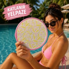Up Atelier Plaj Modası Katlanabilir Oval Yelpaze Çiçekli Model 20CM Çapında