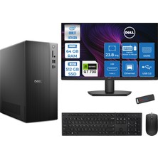 Dell Tower Essential QVT1260 Intel® Core™ İ7-14700 64GB Ddr5 512GB SSD 4GB/GT730 Freedos +23.8 Fhd Monitör Tower Masaüstü Bilgisayar 23BTO01400725F22+ZETTAUSBBELLEK