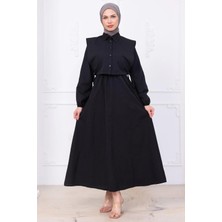 Hafsa Mina Bolerolu Beli Lastikli Elbise Siyah HM2756