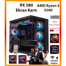Comloji Ga Esp Pro Sistem RX580 8GB + Ryzen 5 5500 16GB Ram 512GB SSD + Sıvı Soğutucu Akvaryum Kasa Full Rgb Tak Çalıştır Oyuncu Bilgisayarı