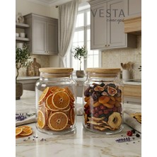 Vesta Concept Hava Geçirmez Doğal Bambu Kapaklı Cam Kavanoz - Ikili Çok Amaçlı Kavanoz Seti - 1200 ml