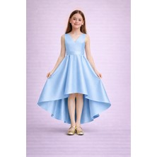 Suneh Butik Kız Çocuk Bebe Mavisi Abiye Elbise –kruvaze Yaka Asimetrik Kesim, Mezuniyet & Düğün Elbisesi