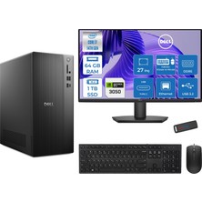 Dell Tower Essential QVT1260 Intel® Core™ İ7-14700 64GB Ddr5 1tb SSD 6GB/RTX3050 Freedos +27" Fhd Monitör Tower Masaüstü Bilgisayar 27BTO01400723F23+ZETTAUSBBELLEK