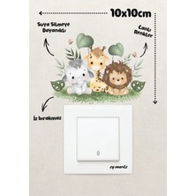 Alışveriş Kurdu Duvar Priz Sticker - Sevimli Hayvanlar Safari Temalı Çocuk Odası Duvar Sticker Etiket