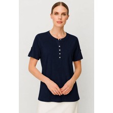 Mutlu Ertan Butik Triko Patlı Kısa Kollu Kadın Bluz 30397-LACIVERT
