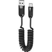 Toocki 3A 60W Usb-A To Type-C Hızlı Şarj ve Veri Kablosu - 1.5m Uzayabilen Spiralli Dayanıklı Örgü Tasarım
