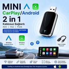 Fortico  Kablosuz Carplay Android Auto Mini 2in1 USB Wireless Carplay Dönüştürücü Type-C Otg Destekli