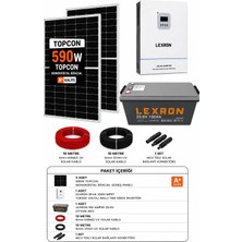 Lexron 3kva 3000W Mppt + 25.6V 100AH Lityum Akü + 2X590W Güneş Paneli Solar Enerji Paketi