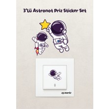 Alışveriş Kurdu Duvar Priz Sticker - 3'lü Astronot Temalı Erkek Çocuk Odası Duvar Sticker Etiket
