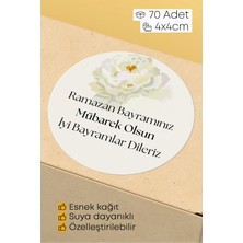 Alışveriş Kurdu Ramazan Bayramı Temalı Paketleme Etiketi - 70 Adet 4X4CM Yuvarlak Su Geçirmez Ambalaj Stickerı