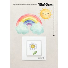 Alışveriş Kurdu Duvar Priz Sticker - Sevimli Gök Kuşağı Güneş Temalı Çocuk Odası Duvar Sticker Etiket