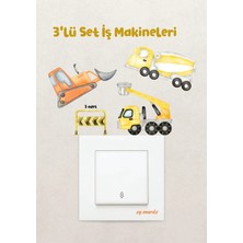 Alışveriş Kurdu Duvar Priz Sticker - Iş Makineleri Temalı 3'lü Set