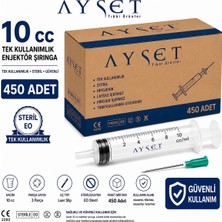 Ayset 10CC 3 Parça Yeşil Uçlu Enjektör (450 Adet)