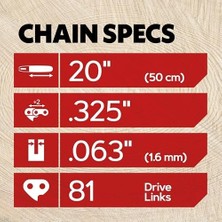 Oregon 3'lü Paket V81 Powercut Elektrikli Testere Zinciri, 20 Inç Çubuk Için, 81 Tahrik Bağlantısı, 0,325" Pitch, 63" Ölçer (22LPX081G), Gri