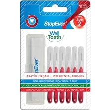 Stopever Well Tooth Arayüz Fırçası, Kırmızı - Size 2 | 0.5 mm Ince Telli Diş Arası Fırçası, Taşıma Kutusu Hediyeli | Ortodontik Kullanıma Uygun | 6 Adet
