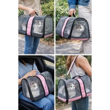 Komple Fileli Kedi Taşıma Çantası – Mdf Sert Tabanlı, Katlanabilir, Nefes Alabilen, Omuz Askılı & El Tutmalı, Hafif ve Sağlıklı Evcil Hayvan Taşıma Kutusu (45X28X28 Cm) (Pembe)