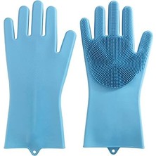 Silikon Temizleme Eldiveni Rena, 2'li Set, Çok Fonksiyonlu Bulaşık Eldiveni, Tüm Ev Için, Entegre Temizleme Fırçası, Bulaşık Makinesinde Yıkanabilir, 33 x 1,5 x 15,5 cm Mavi