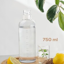 2407 Borosilikat Cam Su Şişesi - Su Içme Saatli Dereceli Matara Suluk - Başucu Sürahisi Şeffaf 750 ml