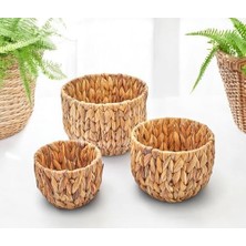 3'lü El Yapımı Doğal Hasır Yuvarlak Saksı Seti, Hasır El Yapımı Yuvarlak Örgü Saksı 3'lü Set, Saksı Seti, (22CM*15CM-18CM*13CM-14CM*11CM)