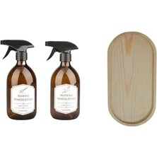 Group - Ahşap Standlı 2'li Cam Mutfak Temizyeci ve Banyo Temizleyici Deterjan Şişesi - 500ML