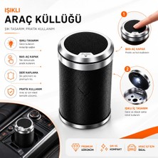 Space Premium Işıklı Oto Küllük - Deri Kaplama, Kapaklı ve Koku Yapmayan Araç Küllüğü Siyah / ICKU60