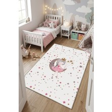 Norella Home Prenses Kız Çocuk Halısı Kaymaz Taban Yıkanabilir Ay ve Yıldız Desenli Çocuk Odası Halısı