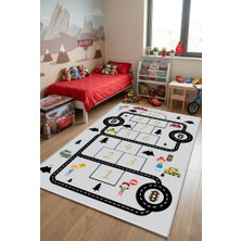 Norella Home Seksek Desenli Çocuk Halısı Kaymaz Taban Yıkanabilir Trafik ve Araba Temalı Oyun Halısı