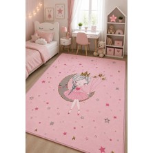 Norella Home Prenses Kız Çocuk Halısı Kaymaz Taban Yıkanabilir Ay ve Yıldız Desenli Çocuk Odası Halısı