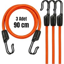 Kancalı Bagaj Gergi Lastiği - Paslanmaz Çelik Çift Kancalı, Motor ve Bisiklet Sabitleme Lastiği - 3 Adet (Turuncu, 90CM)