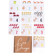 Özbience Renkli Ahşap Üçlü Puzzle, Sayılar Öğrenme ve Eğlence Seti