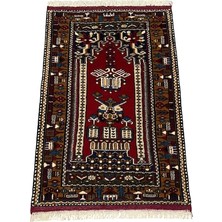 Burak Halı El Dokuma Sıfır Yahyalı Halısı Seccade 87X130 Kırmızı Kök Boya %100 Yün Namazlık
