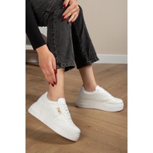 Bahrina Kadın Beyaz Cilt Kalın Taban Tokalı Sneaker