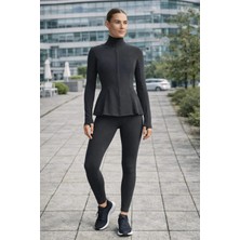 Gugus Kadın Light Warm Running Volanlı Fermuarlı Yüksek Yaka Spor Ceket – Esnek Activewear